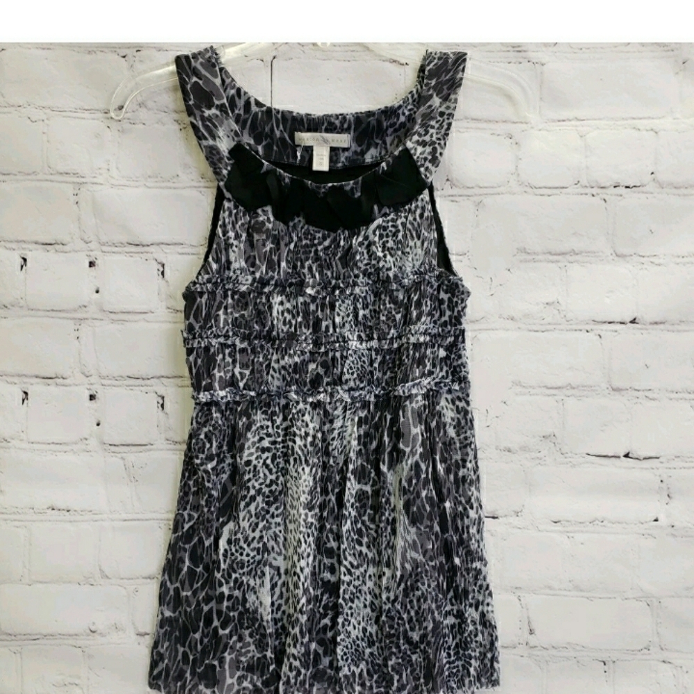 Weston Wear S Anthropologie Women Top Animal Print Blouse Sleeveless Black White